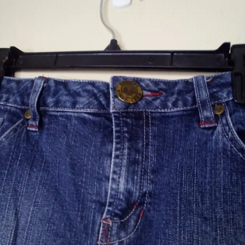Squeeze Jeans Denim Skirt Women 9 10 Short Back Slit 90s Y2K Blue